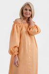 SLEEPER - Sleeper Loungewear Linen Midi Dress in Coral - OutDazl
