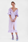 SLEEPER - Sleeper Loungewear Linen Midi Dress in Lavender - OutDazl