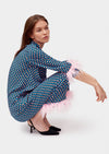 SLEEPER - Sleeper Navy checked feather-trimmed Party Pajama Set - OutDazl