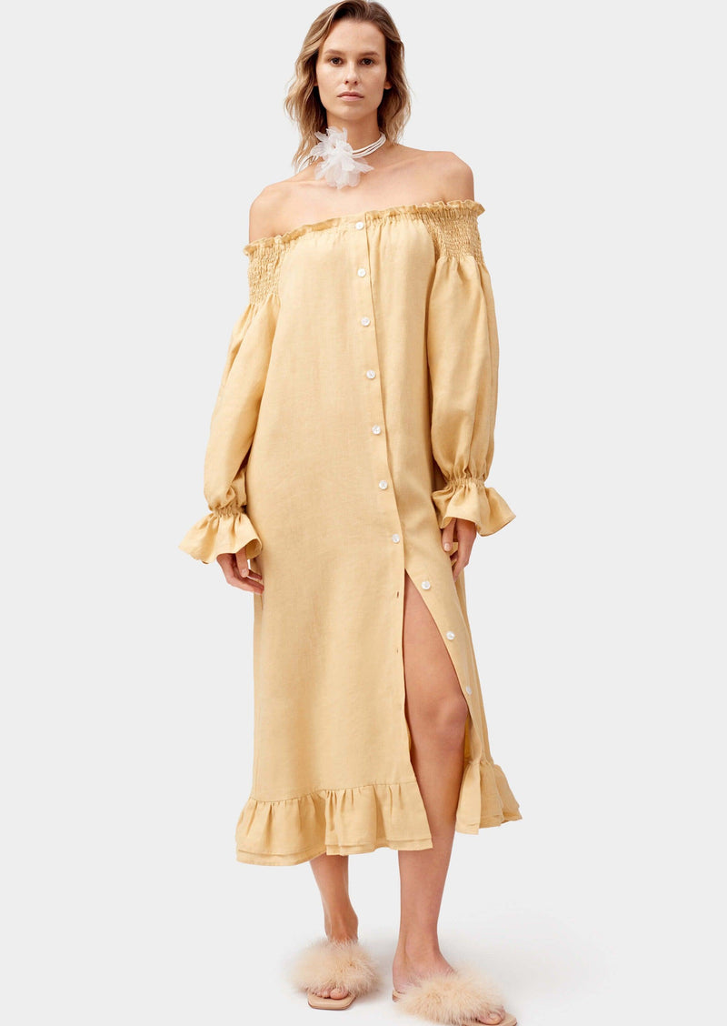 SLEEPER - Sleeper Romantica Linen dress in Beige - OutDazl