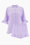 SLEEPER - Sleeper Ruffled Linen Lounge Suit in Lavender - OutDazl