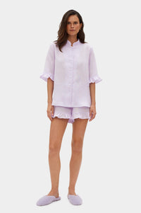 SLEEPER - Sleeper Ruffled Linen Lounge Suit in Lavender - OutDazl