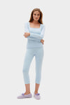 SLEEPER - Sleeper The Weekend Chic Feather-trim woven Pyjama set in Blue - OutDazl