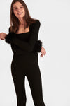 SLEEPER - The Weekend Chic Feather-trim woven Pyjama set in Black - OutDazl
