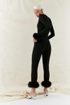 SLEEPER - The Weekend Chic Feather-trim woven Pyjama set in Black - OutDazl