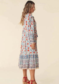 SPELL - Cha Cha Village Buttoned Midi Dress in Sky - OutDazl