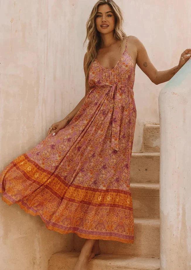 SPELL - Cha Cha Village Strappy Maxi Dress in Sunrise - OutDazl