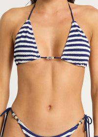 Beaded Ingrid Triangle Bikini Top in Stripe