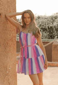 Sundress - Clea Mini Dress in Stripes and Sequins - OutDazl