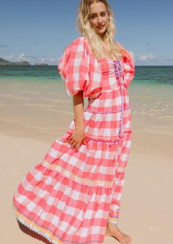 Sundress - Erika Gingham Maxi Dress with removable sleeves - OutDazl