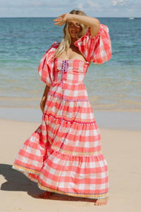 Sundress - Erika Gingham Maxi Dress with removable sleeves - OutDazl
