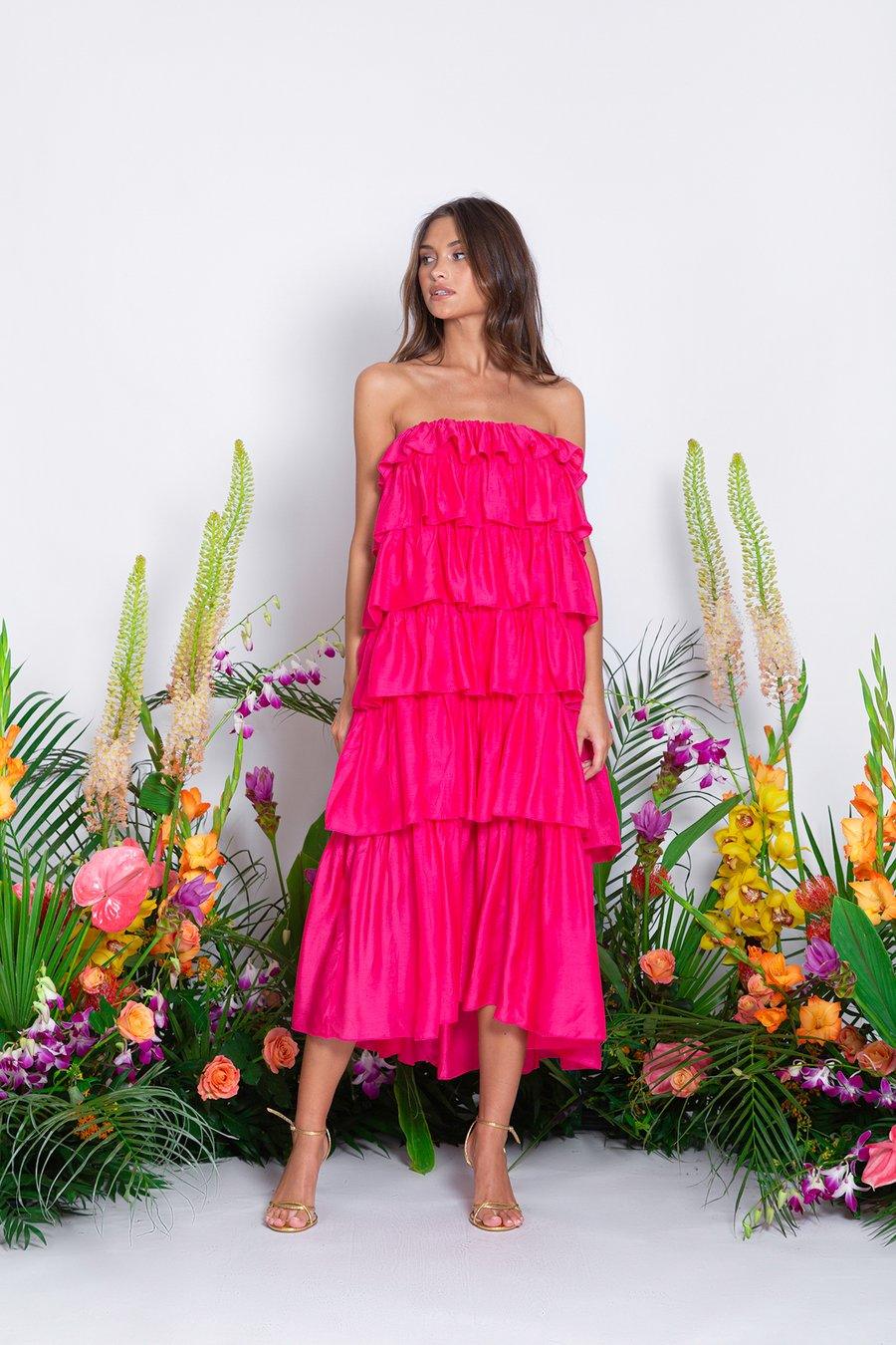 Sundress - Gigi Cotton/Silk Layered Dress in Fuchsia (2 in 1) - OutDazl