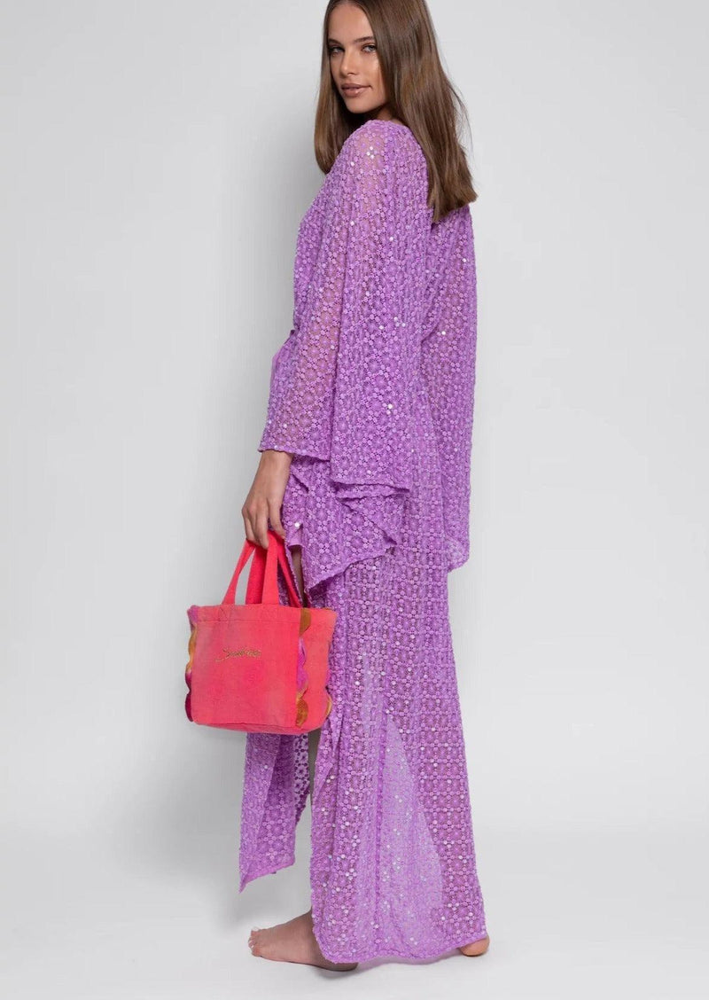 Sundress - Helene Sequins Crochet Kaftan in Lavender - OutDazl