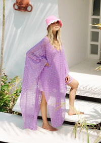 Sundress - Helene Sequins Crochet Kaftan in Lavender - OutDazl