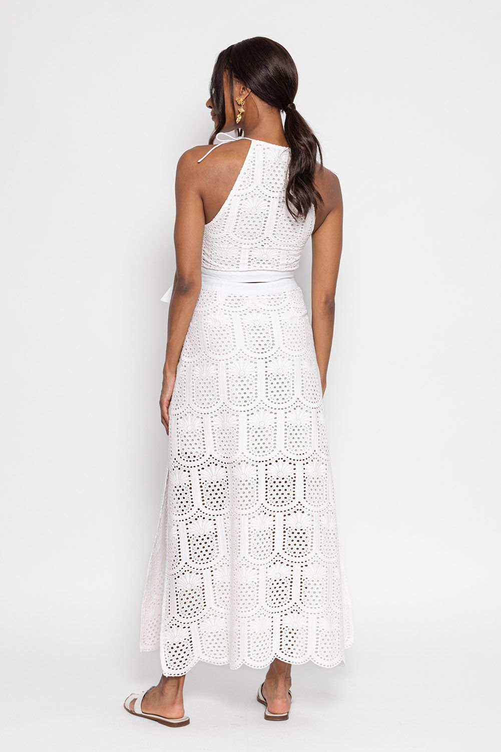 White eyelet 2024 halter dress