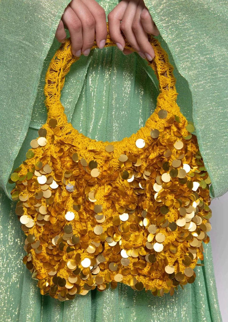 Sundress - Marley Crochet Sequin Bag in Yellow - OutDazl