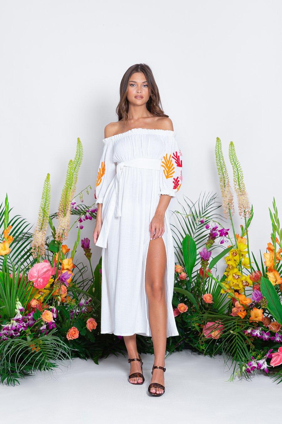 Sundress - Off Shoulder Tulum Dress with Embroidery - OutDazl