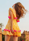 Sundress - Pippa Short Yellow Gingham & Pink Pompoms - OutDazl