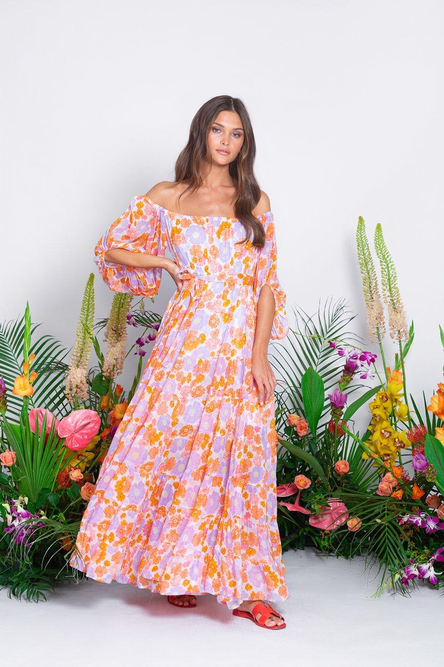 Sundress - Salome Floral Off Shoulder Maxi Dress - OutDazl