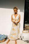 Sundress - Yuma Midi Eyelet Dress with Gold Leaf Print - OutDazl