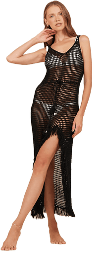 Surf Gypsy - Black Crochet Maxi Dress - OutDazl