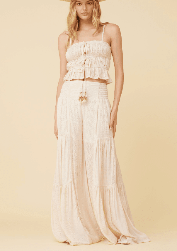 Surf Gypsy - Ivory Lightweight Texture Wide Leg Pant - OutDazl