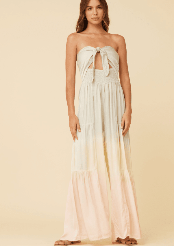 Surf Gypsy - Soft Sage and Peach Dip Dye Combo Satin Jumpsuit - OutDazl