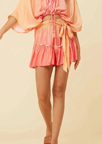 Surf Gypsy - Sunset Ombre Dip Dye Satin Front Shorts - OutDazl