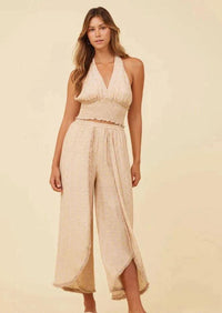 Surf Gypsy - Tan With Gold Lurex Halter Neck Tank - OutDazl