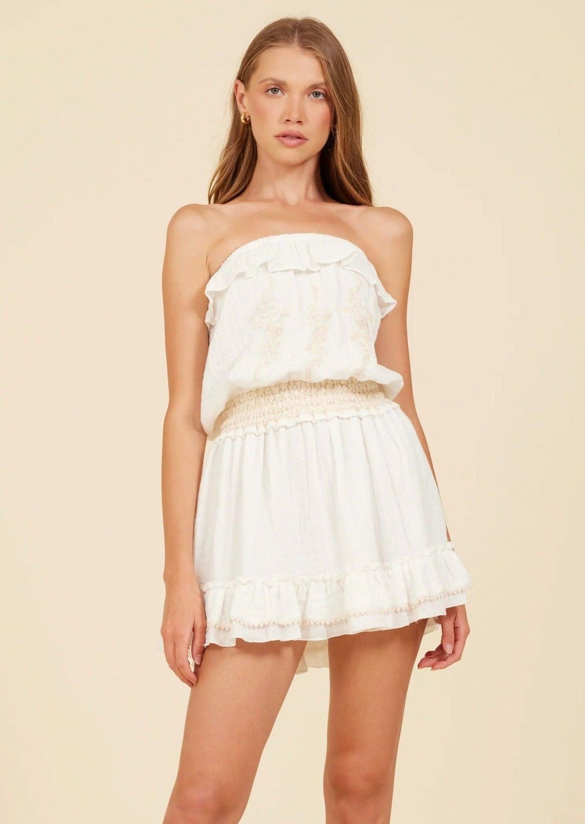 Surf Gypsy - White Bandeau Embroidered Tube Dress - OutDazl
