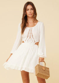 Surf Gypsy - White Crinkle Crochet Mini Dress - OutDazl