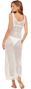 Surf Gypsy - White Fringe Crochet Maxi Beach Dress - OutDazl