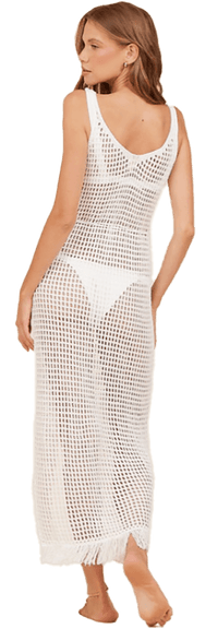 Surf Gypsy - White Fringe Crochet Maxi Beach Dress - OutDazl