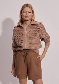 Varley - Eloise Zip-Through Knit in Warm Taupe - OutDazl