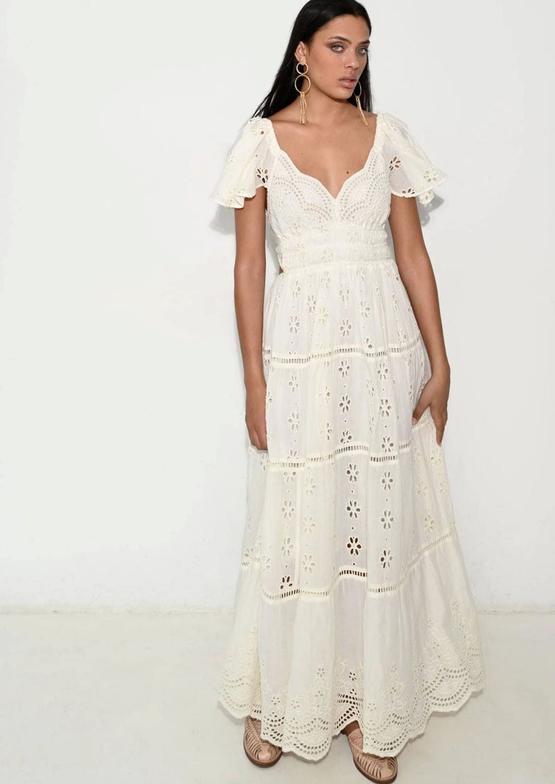 White Maxi Embroidered Dress Vienna