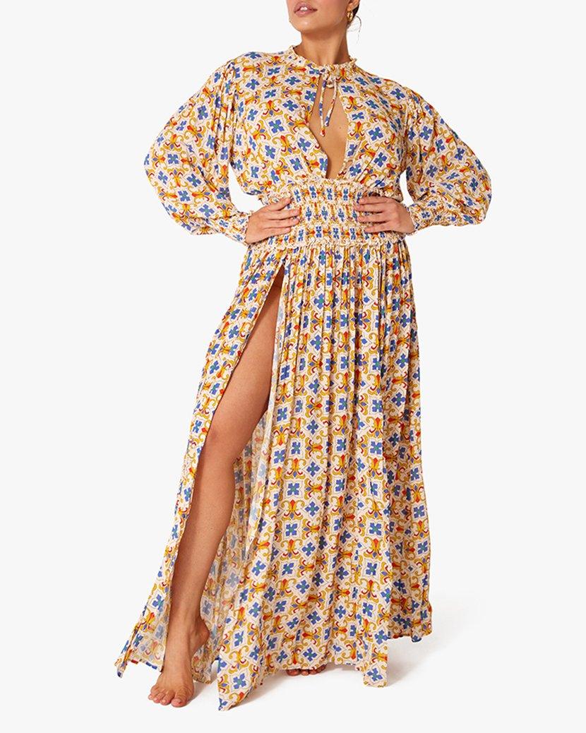 We Wore What - Addison Maxi Slit Dress in Tile - OutDazl