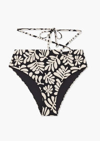 We Wore What - Black Strappy Tie Safari Leaves Bikini Bottom - OutDazl