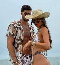 We Wore What - Cooper Triangle Bikini Top in Cow Hide - OutDazl