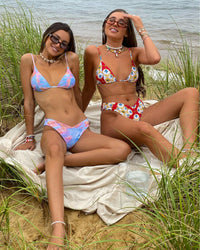 We Wore What - Cooper Triangle Bikini Top in Sunset Multi - OutDazl