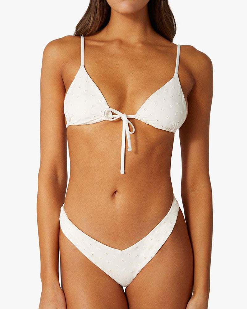 We Wore What - Delilah Bikini Bottom in Eyelet Pearl - OutDazl