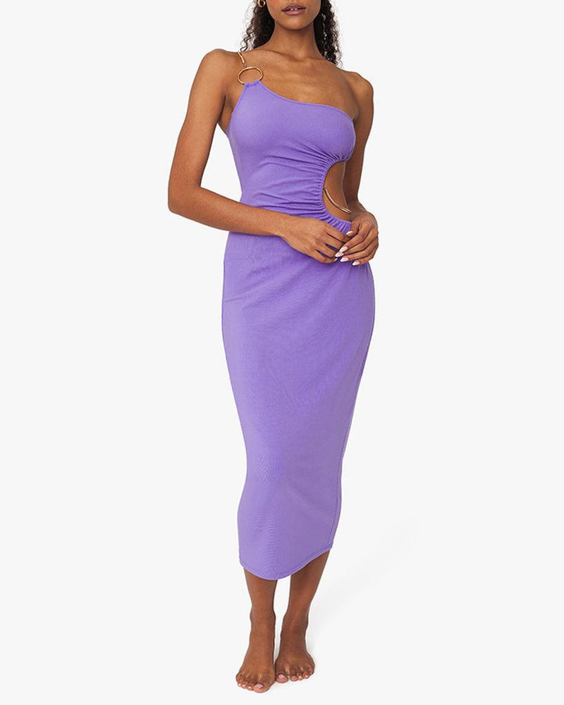 We Wore What - Purple Snake Chain Cutout Maxi Dress - OutDazl