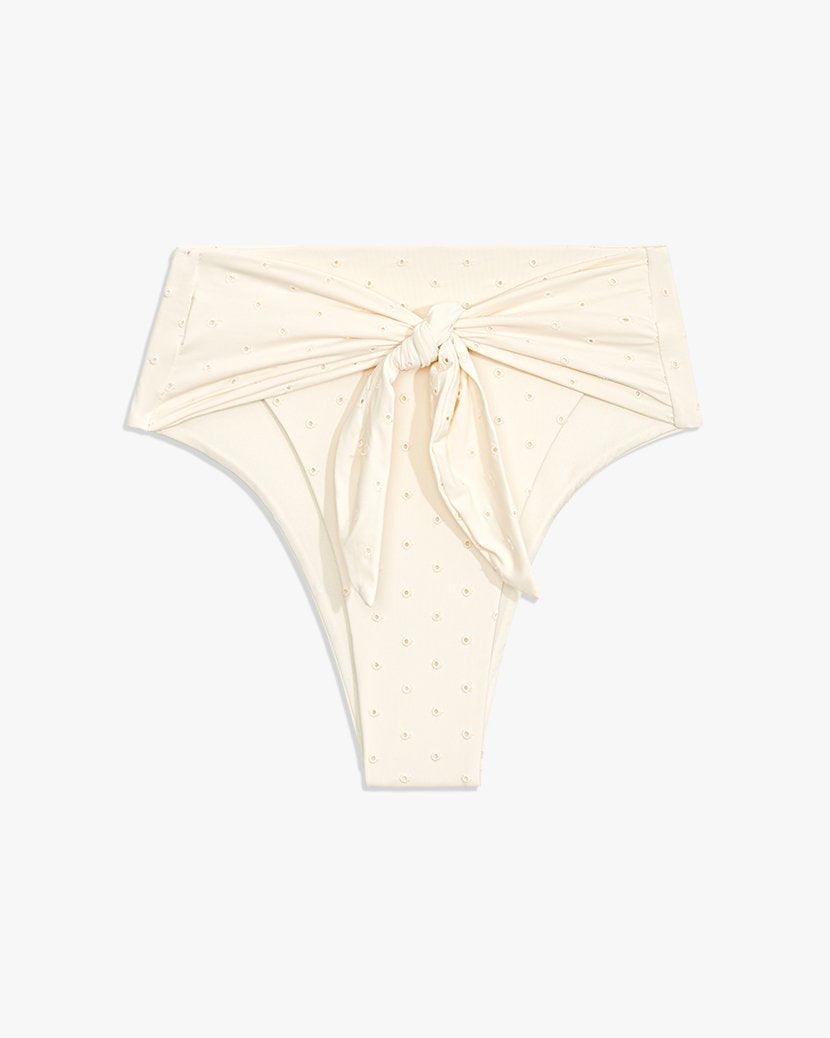 We Wore What - Riviera Bikini Bottom in Eyelet Pearl - OutDazl