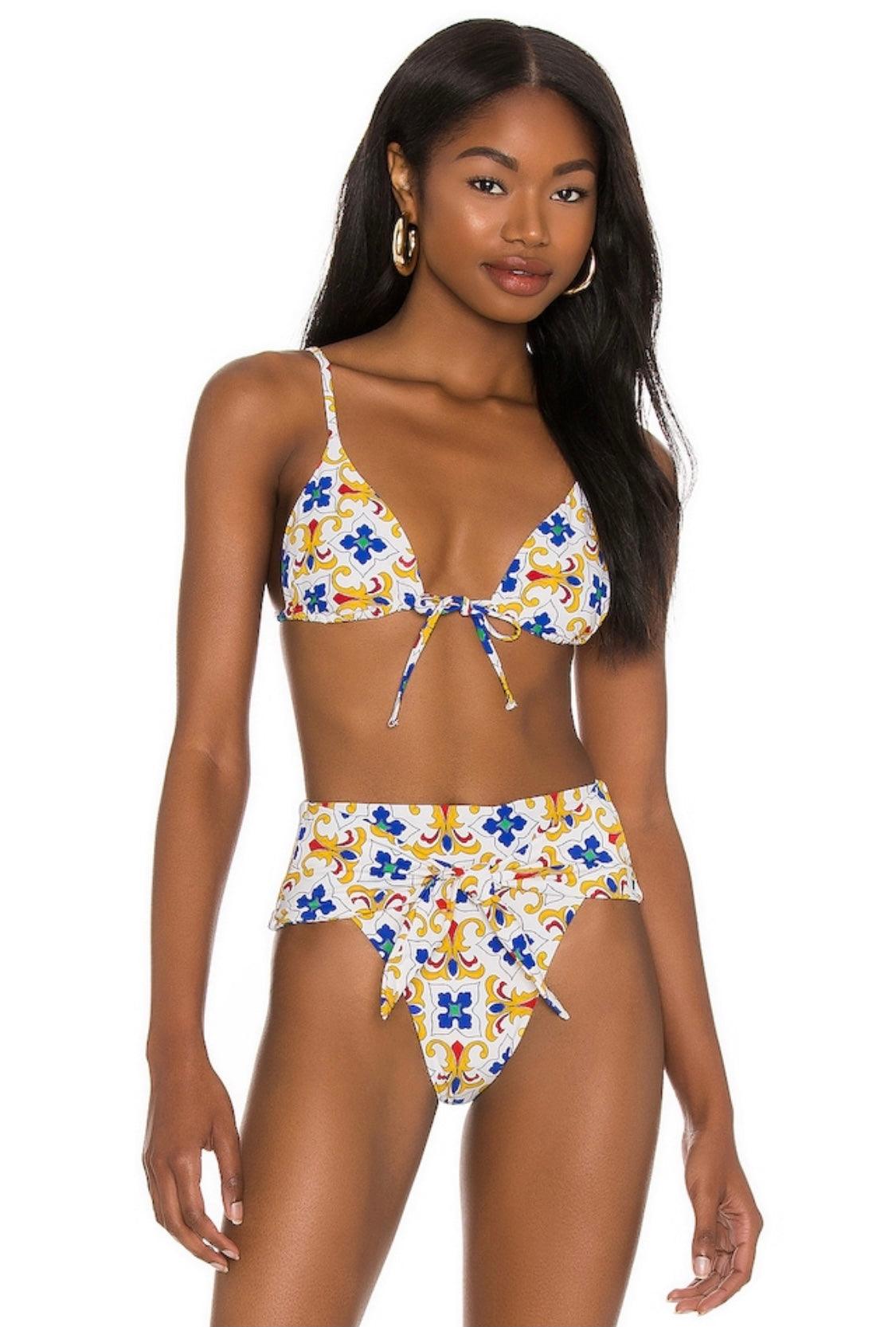We Wore What - Triangle Bikini Top in Tile - OutDazl