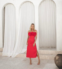 Winona - Imara Ruffle Dress in Crimson - OutDazl