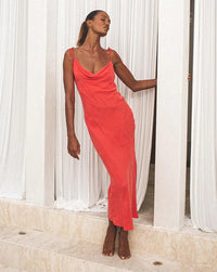 Winona - Marcella Cowl Dress in Scarlet - OutDazl