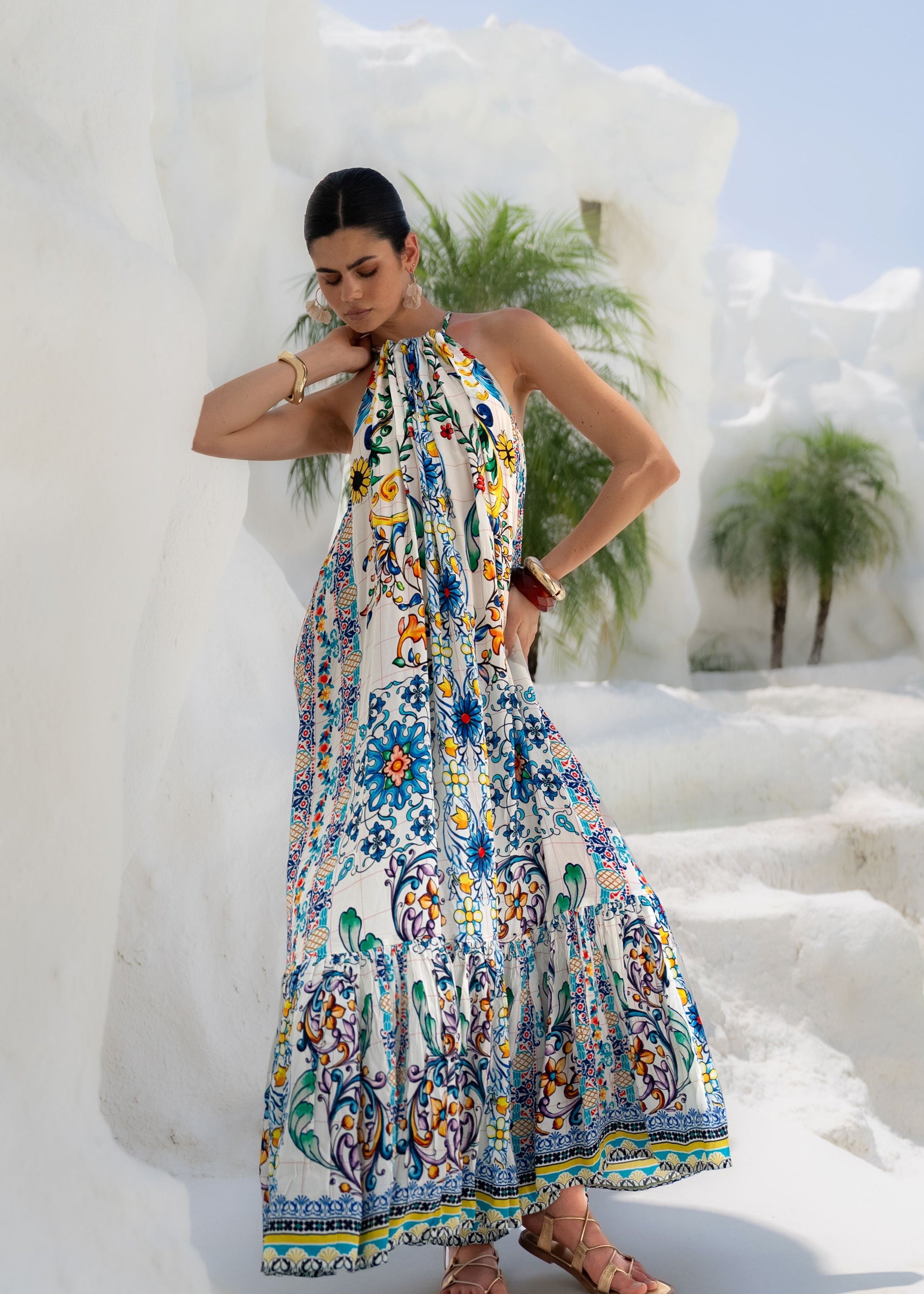 amalfi maxi slip dress Amalfi Coast Mizie Open Back Maxi Dress BLUE-MUL / S by Sugarlips