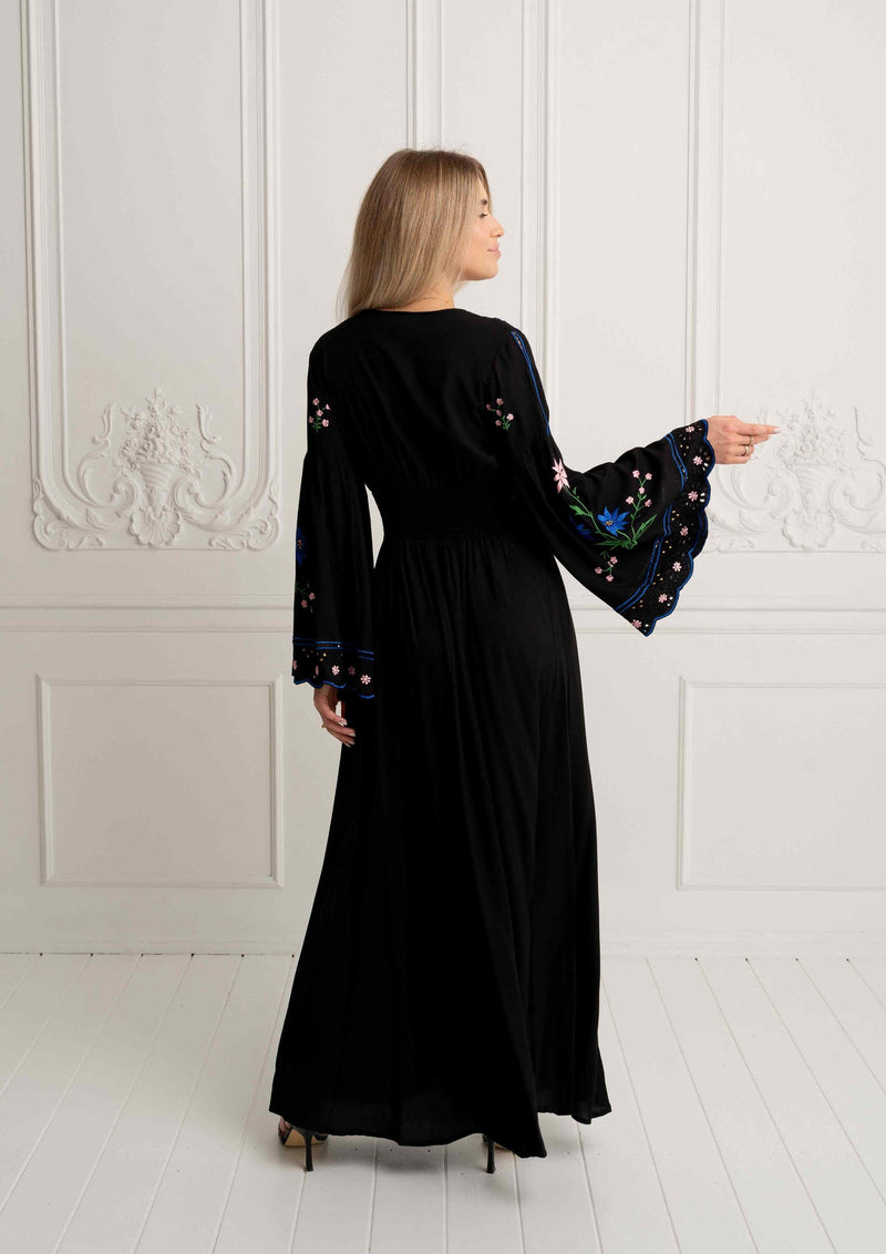 Zaimara - Maxi Black Embroidered Dress Oaxaca - OutDazl